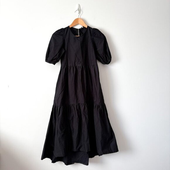 Zara Poplin Tiered Puff Sleeve Midi Dress Black Size XS - Picture 6 of 11